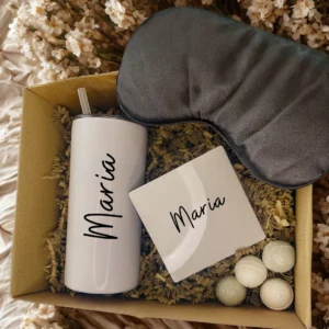 Personalized Gift - Tumbler 15oz - Coaster - Black Sleep Mask - Bath Bombs