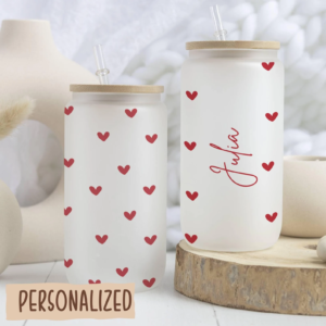 Frosted Glass Can - Hearts