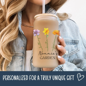 Frosted Glass Can - Mom -  Grandma Garden