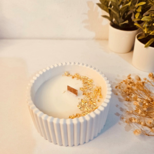 White Ember – Minimalist Ceramic Candle with Golden Touch Soya Candle – Scented