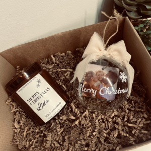 Soya Scented Candle 200ml - Gift box -  Christmas ball ornament with Personalized Magnet Photo