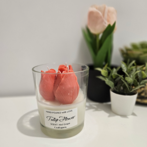 Red Tulip Flower Soy Candle  - Scented - 200ml