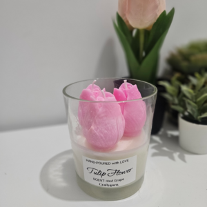 Pink Tulip Flower Soy Candle  - Scented - 200ml